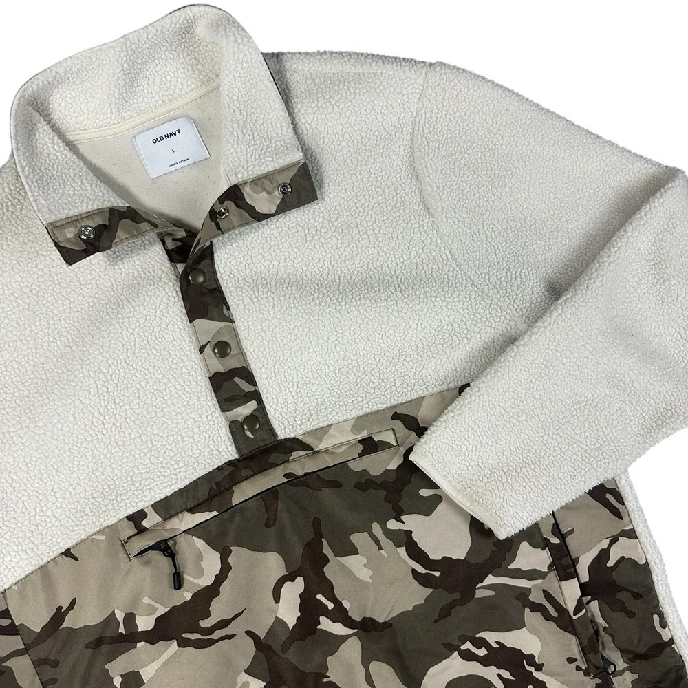 Camo Sherpa Snap-T Fleece Anorak Jacket Large Outdoors Hunting Old Navy